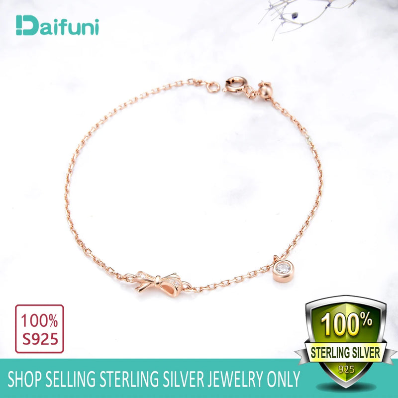Personalized Tiny Bowknot Bracelet 925 Sterling Silver Dainty Link Chain for Her