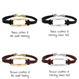 Personalized Leather Men Bar Bracelet Stainless Steel 18K Plated Him