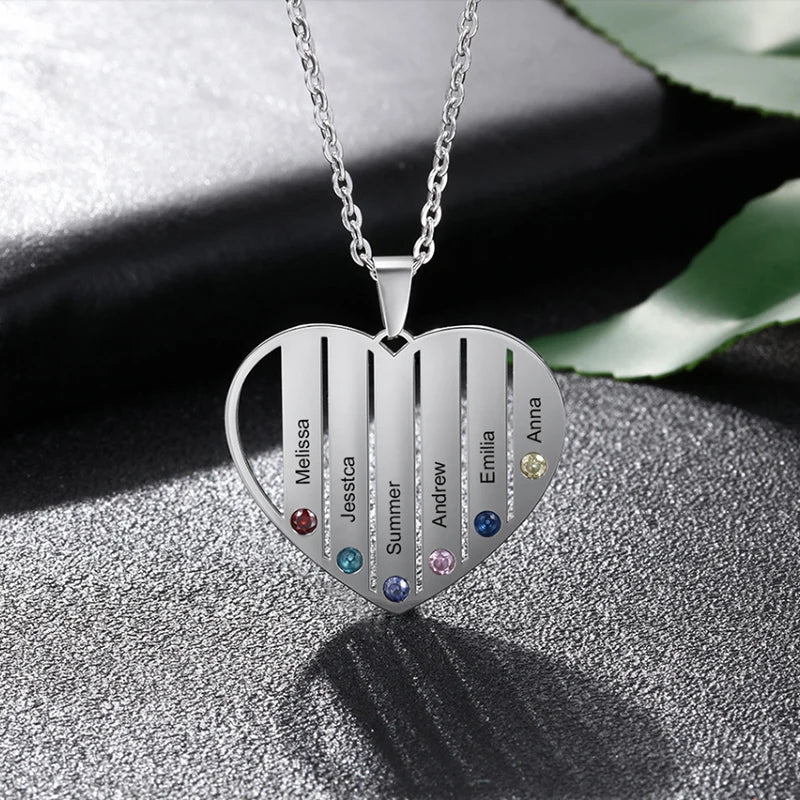 Heart Birthstone Name Necklace Titanium Steel Inlaid-diamond