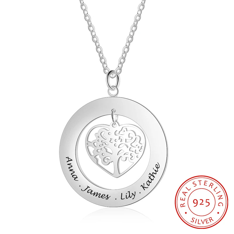 Personalized Tree of Life Sterling Silver Necklace Family Jewelry