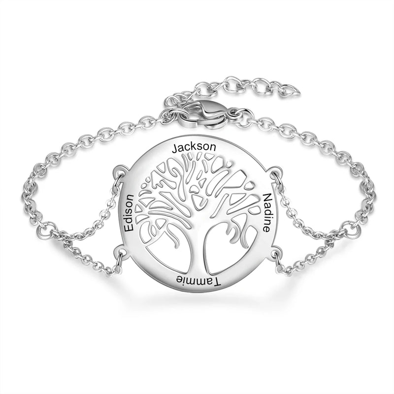 Personalized Tree of Life Bracelet with Engraved Name Family Tree Bracelet