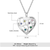 Personalized Tree of Life Heart Necklace Family Names Birthstones Pendant