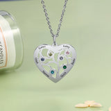 Personalized Tree of Life Heart Necklace Family Names Birthstones Pendant