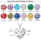 Personalized Tree of Life Heart Necklace Family Names Birthstones Pendant