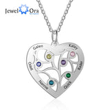 Personalized Tree of Life Heart Necklace Family Names Birthstones Pendant