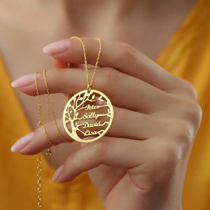 Personalized Tree of Life Necklace with Family Names Heart Shape Pendant