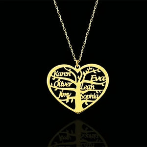 Personalized Tree of Life Necklace with Family Names Heart Shape Pendant