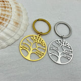 Family Tree Pendant Keychain with Names - Stainless Steel