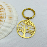 Family Tree Pendant Keychain with Names - Stainless Steel