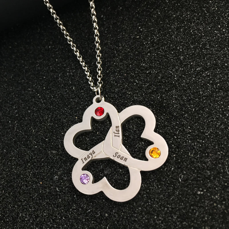 Personalized Triple Heart Birthstone Necklace