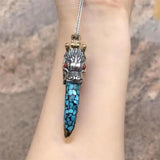 Turquoise Inlaid Orchid Flower Wolf Tooth Dragon Tooth Flame Necklace Pendant