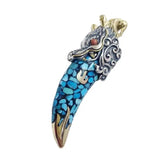 Turquoise Inlaid Orchid Flower Wolf Tooth Dragon Tooth Flame Necklace Pendant