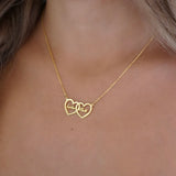 Personalized Two Name Necklace Heart Pendant Stainless Steel