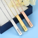 Custom 3D Bar Necklace Stainless Steel Engraved Name Pendant