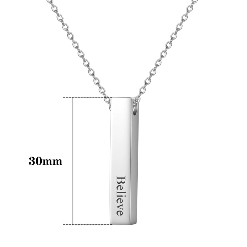 Custom 3D Bar Necklace Stainless Steel Engraved Name Pendant