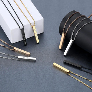 Custom 3D Bar Necklace Stainless Steel Engraved Name Pendant