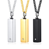 Personalized Vertical Bar Necklace CZ Stone Stainless Steel Urn Pendant