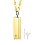 Personalized Vertical Bar Necklace CZ Stone Stainless Steel Urn Pendant