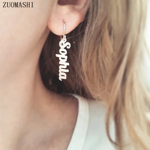 Personalized Vertical Name Earrings Stainless Steel Dangle Earrings