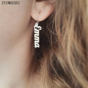 Personalized Vertical Name Earrings Stainless Steel Dangle Earrings