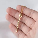Custom Vertical Name Necklace Stainless Steel Handwriting Pendant