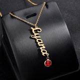 Personalized Vertical Name Necklace with Birthstone