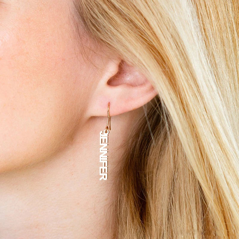 Custom Vertical Name Stud Earrings Stainless Steel Jewelry