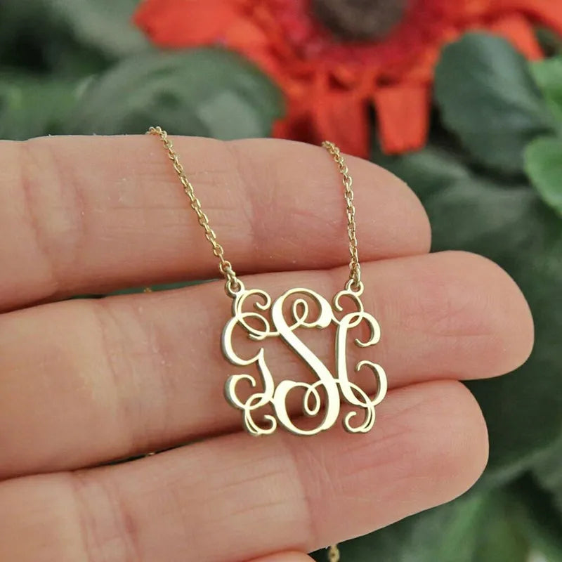 Personalized Vine Monogram Necklace Initial Dainty