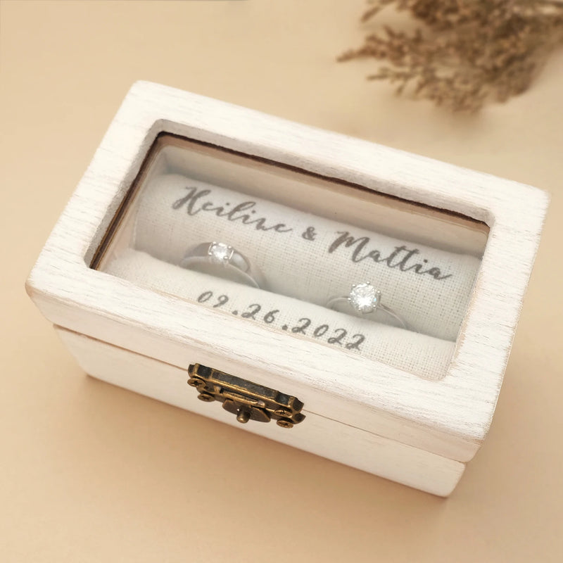 Personalized Wooden Wedding Rings Box Proposal Engagement Ring Holder