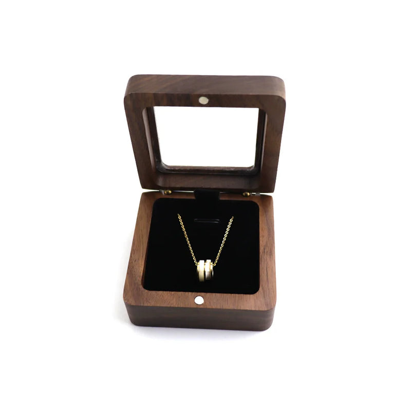 Personalized Walnut Wood Jewelry Box with Open Window Pendant Necklace