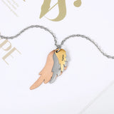 Custom 3 Name Wings Necklace Mixed Steel & Rose Family Engraved Necklace