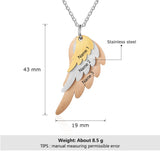 Custom 3 Name Wings Necklace Mixed Steel & Rose Family Engraved Necklace