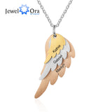 Custom 3 Name Wings Necklace Mixed Steel & Rose Family Engraved Necklace