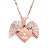 Personalized Openable Heart Crystal Wings Necklace