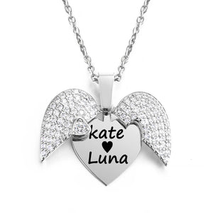 Personalized Openable Heart Crystal Wings Necklace