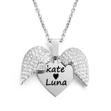 Personalized Openable Heart Crystal Wings Necklace