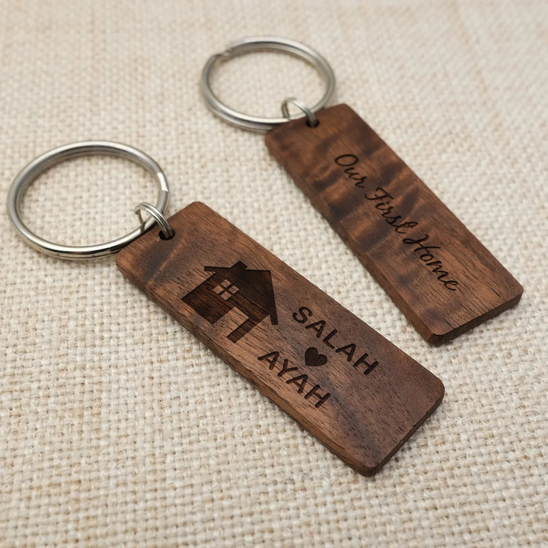Personalized Wooden Keychain Our First Home Housewarming Couple Key