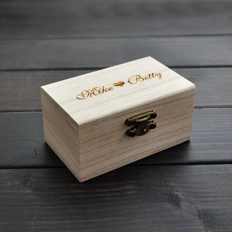 Personalized Wooden Ring Box Engraved Names Rustic Wedding Gift