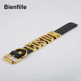 Personalized Word Goth Punk PU Leather Wrist Men Women Bangle