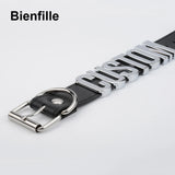 Personalized Word Goth Punk PU Leather Wrist Men Women Bangle