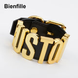 Personalized Word Goth Punk PU Leather Wrist Men Women Bangle