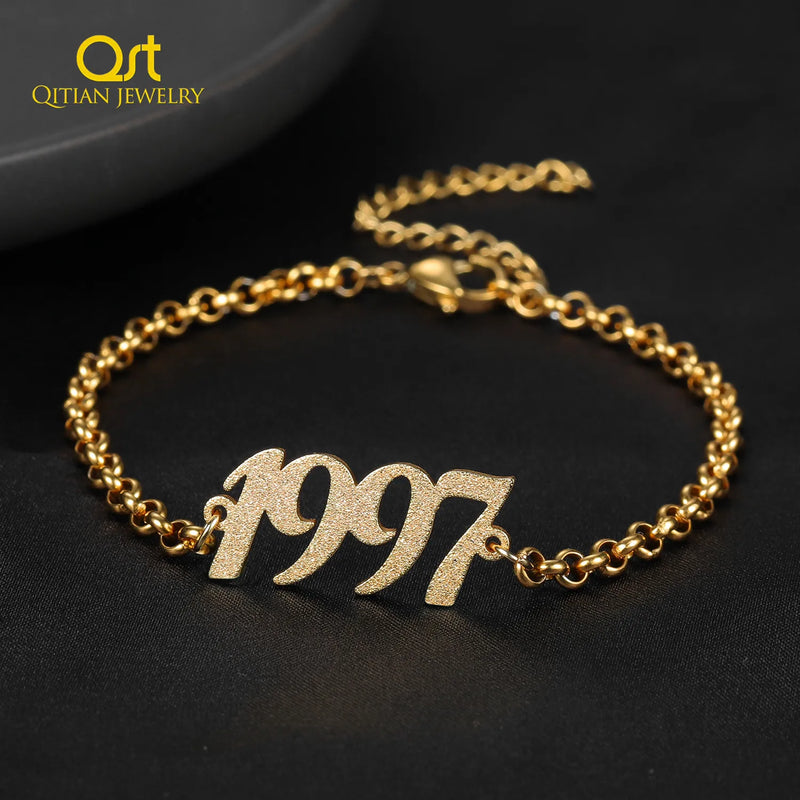 Personalized Year Date Bracelet Charms Frosted & Gilded Jewelry