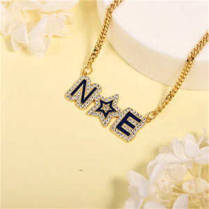 Personalized Zircon Enamel Initial Capital Letter Necklace with Star Enamel Name