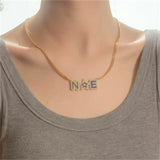 Personalized Zircon Enamel Initial Capital Letter Necklace with Star Enamel Name