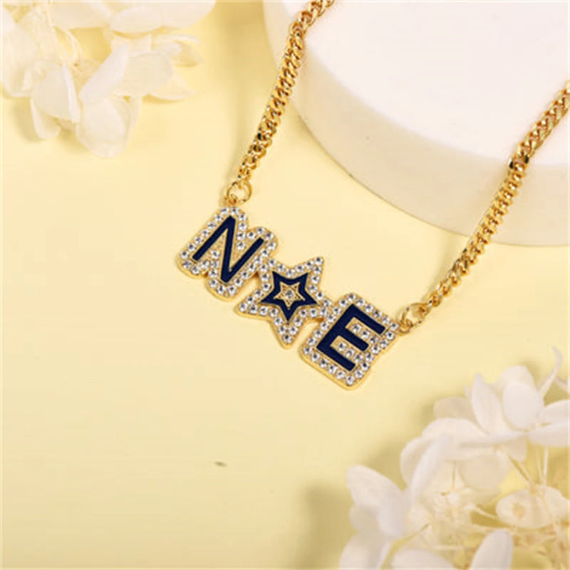 Personalized Zircon Enamel Initial Capital Letter Necklace with Star Enamel Name
