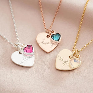 Custom Birthstone Necklace with Engraved Name Date Year