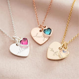 Custom Birthstone Necklace with Engraved Name Date Year