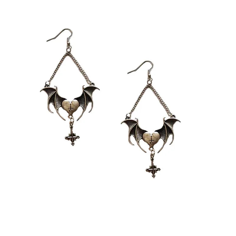 Heart Cross Bat Wing Earrings for Halloween