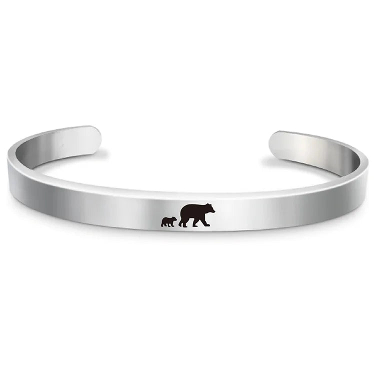 Adjustable Stainless Steel Mama Bear and Cub Bracelet