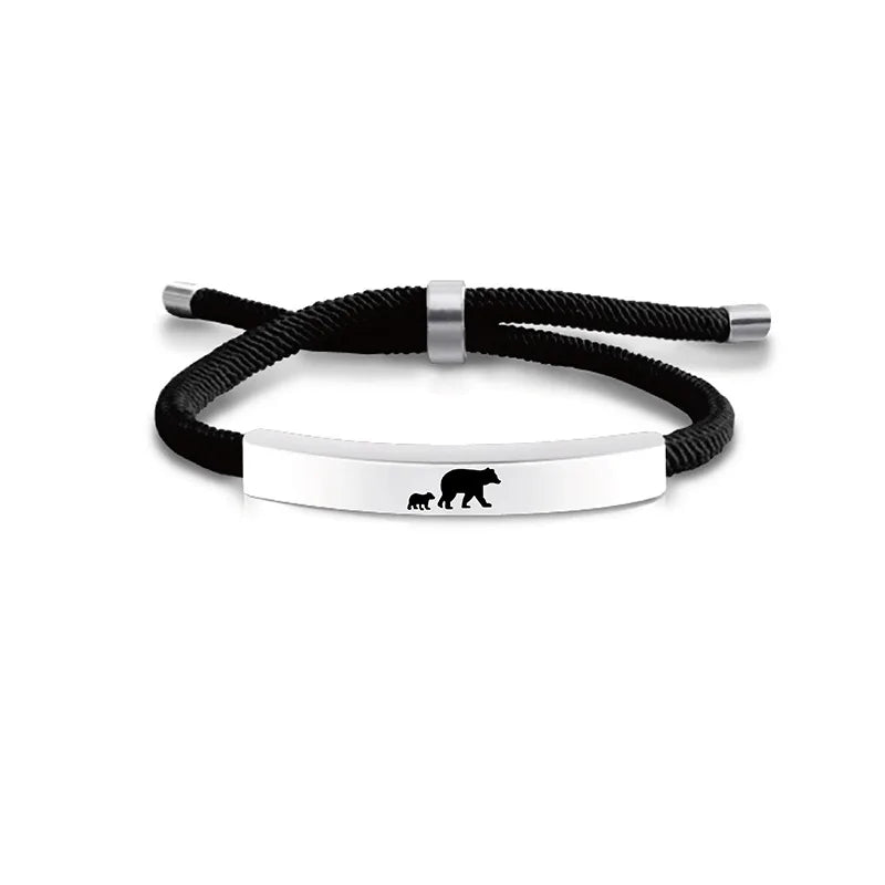 Adjustable Stainless Steel Mama Bear and Cub Bracelet for Mom